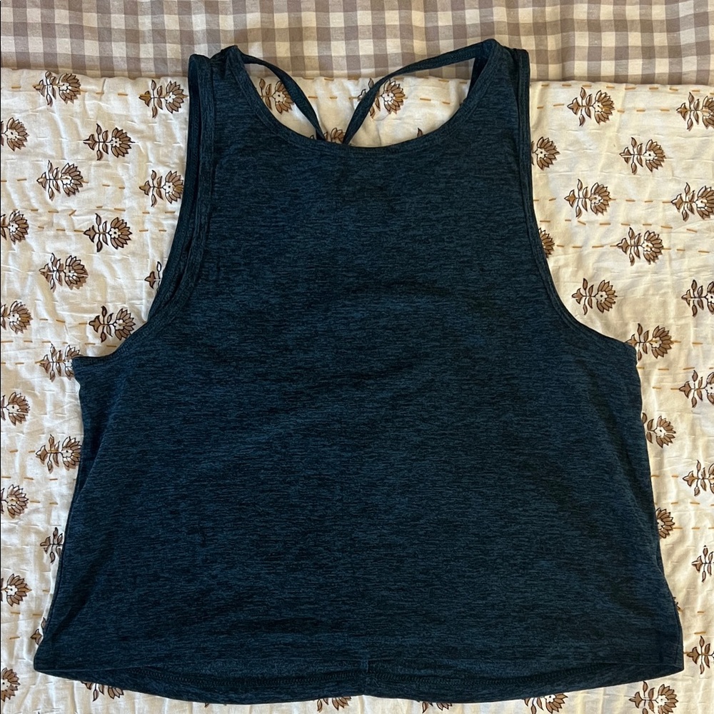 Beyond Yoga cropped teal space dye tank with twist back